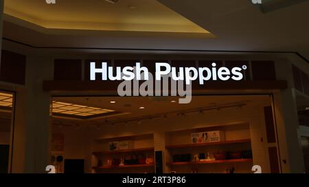 Dubai, Emirati Arabi Uniti - 09-10-2023: Outlet di calzature 'Hush Puppies' nel Burjuman Mall Foto Stock