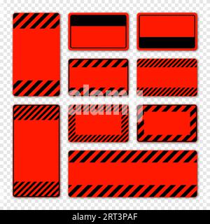 Vari segnali di avvertimento rossi vuoti con linee diagonali. Segnale di attenzione, pericolo o attenzione, segnaletica per cantiere. Cartello di avviso realistico, avvertenza Illustrazione Vettoriale