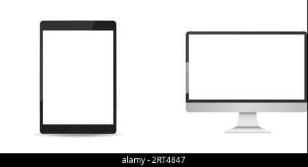 Un mockup realistico per tablet. Dispositivo per ufficio moderno. Oggetto vettore 3D con ombra sfumata Illustrazione Vettoriale