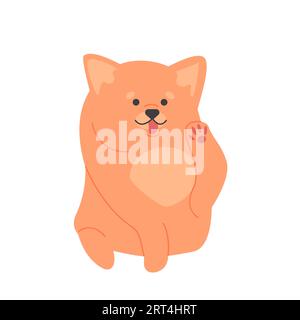 Cane Spitz con zampa sollevata. Carino soffice razza doggy, famiglia domestico cucciolo cartoni animati illustrazione vettoriale Illustrazione Vettoriale