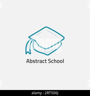 Cappello graduazione logo astratto di colore blu. Illustrazione Vettoriale