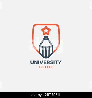 Logo dell'emblema universitario con matita e stella. Illustrazione Vettoriale