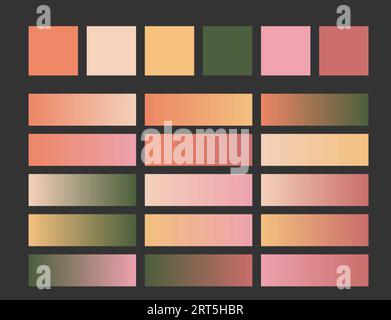 Set di 6 colori. Campioni gradienti da una combinazione di 6 colori. Un set di modelli per la creatività e il design Illustrazione Vettoriale