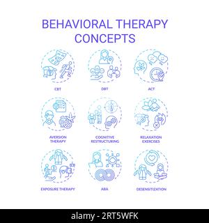 Icone dei gradienti che rappresentano i concetti di terapia comportamentale Illustrazione Vettoriale