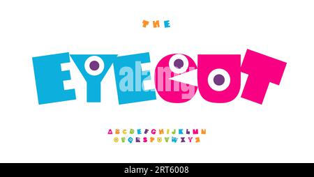 Alfabeto divertente e simpatico per libri per bambini, fumetti, giochi, giocattoli e loghi divertenti. Carattere gioioso con caratteri rimbalzanti per il design dei bambini Illustrazione Vettoriale