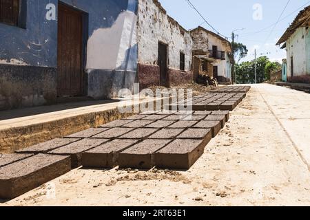 Produzione artigianale di mattoni di fango nelle ande del Perù Foto Stock