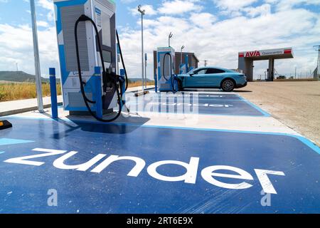 Stazione di ricarica Zunder EV, Torquemada Spagna Foto Stock