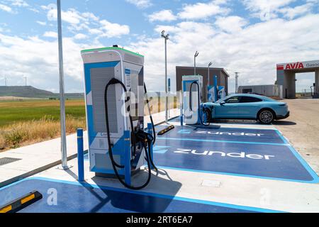 Stazione di ricarica Zunder EV, Torquemada Spagna Foto Stock