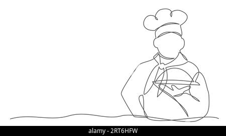 Disegno a una linea dello chef isolato su sfondo bianco Illustrazione Vettoriale