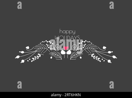 Lavagna di Natale disegnata a mano con ramoscelli, foglie, cuori, ciuffi di alberi di Natale in stile doodle Illustrazione Vettoriale