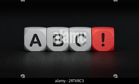 ABC lettere blocchi di legno su sfondo nero. Education Concept.rendering 3D su sfondo nero. Foto Stock