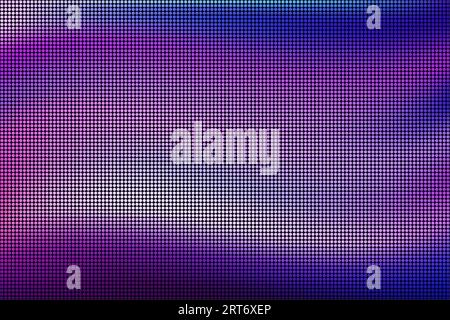 Texture macro dello schermo LED viola con pixel circolari luminosi. Illustrazione vettoriale. Sfondo digitale con videowall blu. Pannello TV diodo elettronico Illustrazione Vettoriale