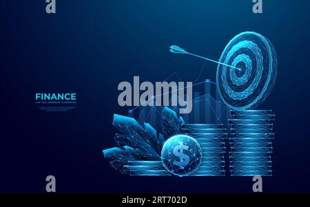 Target digitale, monete e grafico di crescita su sfondo tecnologico blu Illustrazione Vettoriale