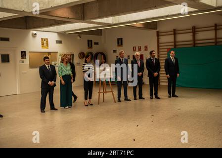 Casa reale spagnola, 11 settembre 2023. Sigueiro, Galizia, Spagna. La regina Letizia inaugura l'anno scolastico nella scuola pubblica plurilingue do Camino Ingles. Alla presenza del presidente del governo galiziano, Alfonso Rueda e del conselleiro dell'educazione Roman Rodriguez. Crediti: Xan / Alamy Live News / Alamy Live News Foto Stock