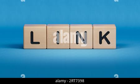 COLLEGA testo su cubi di legno.rendering 3D su sfondo blu. Foto Stock