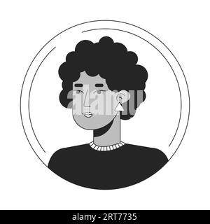 Icona avatar cartoni animati afro Woman dai capelli scuri in bianco e nero Illustrazione Vettoriale
