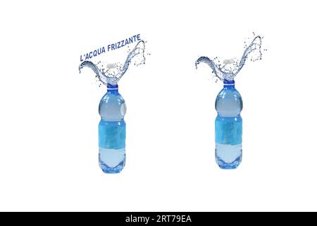 Due bottiglie d'acqua con top a forma di uccello, ognuna delle quali eroga un flusso costante di liquido Foto Stock