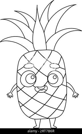 Pagina da colorare divertente ananas. Libro da colorare per bambini. Attività educativa per bambini in età prescolare e bambini con simpatici animali. Vettore Illustrazione Vettoriale