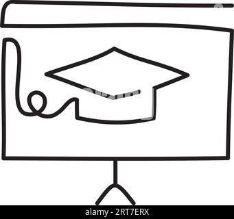cappello di graduazione vettoriale. festeggiamenti per la fine. laurea in illustrazione di vettori didattici online su sfondo bianco. Illustrazione Vettoriale