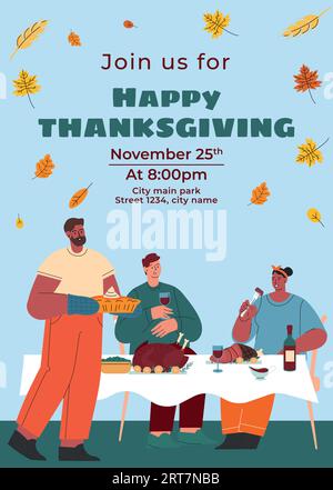 Poster del giorno del Ringraziamento. Buon cibo per il giorno del Ringraziamento. Autunno - stagione autunnale. Illustrazione del vettore piatto Illustrazione Vettoriale