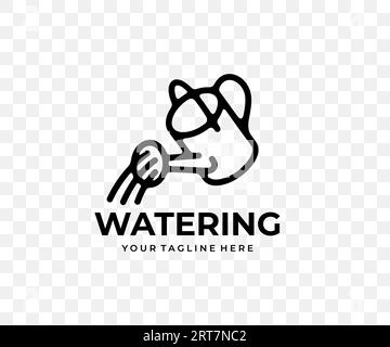 Attrezzi da giardino, lattine e piante da innaffiare, progettazione grafica lineare. Irrigazione, orto, letti, aiuole e floricoltura, design vettoriale Illustrazione Vettoriale