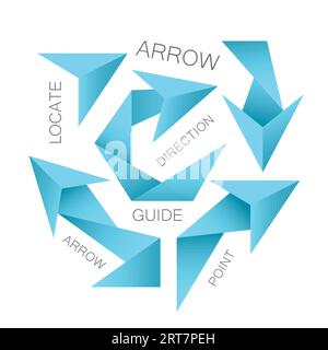 Raccolta di icone con origami a freccia sfondo bianco isolato. Illustrazione Vettoriale