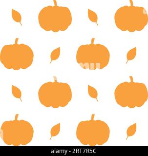 Modello vettoriale senza cuciture di zucche e foglie Illustrazione Vettoriale