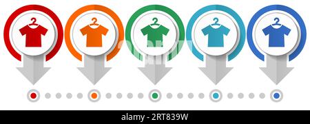 Moda, set di icone vettoriali per camicie, modello infografico di design piatto, impostare icone di concetto puntatore in 5 opzioni di colore per la progettazione Web e le applicazioni mobili Illustrazione Vettoriale