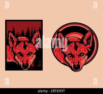 illustrazioni vettoriali del design grafico a testa di volpe rossa Illustrazione Vettoriale