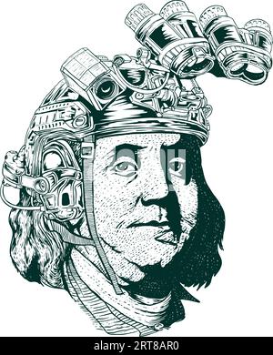 American Hero che indossa un casco tattico che disegna a mano vettore Illustrazione Vettoriale