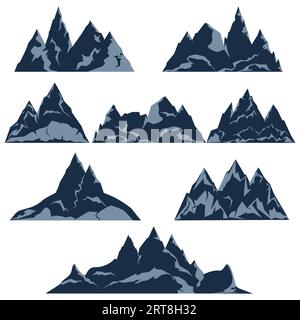 Set vettoriale Rock Mountains. Vette rocciose di montagna di forme diverse sagome piatte dei cartoni animati Illustrazione Vettoriale