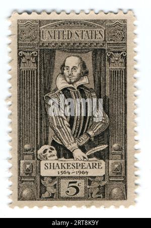 Un francobollo statunitense da cinque centesimi in onore di William Shakespeare emesso dallo United States Postal Service nel 1964. Foto Stock