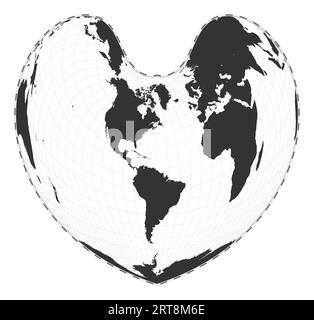 Mappa del mondo vettoriale che utilizza la proiezione pseudoconica di Bonne a pari area. Illustrazione Vettoriale