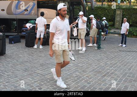 Roma, Lazio. 11 settembre 2023. Tommy Fleetwood .Team Europa capitano Luke Donald .la squadra europea che partecipa alla Ryder Cup of golf arriva a Roma al Waldorf Astoria Hotel. Roma, 11 settembre 2023 Photographer01 Credit: Independent Photo Agency/Alamy Live News Foto Stock