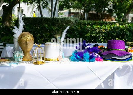 Ricevimento di eventi sociali; tavoli decorati per eventi: Feste, compleanni, matrimoni e altri eventi. Foto Stock