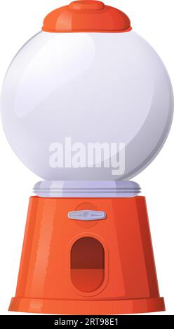 Macchina Gumball piena di caramelle gommose. Distributore automatico. Mostrare l'illustrazione vettoriale in stile cartone animato realistico isolato su bianco. Illustrazione Vettoriale