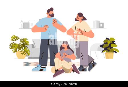 le persone sorde parlano tra loro le persone con disabilità uditive le famiglie non udenti comunicano con il linguaggio dei segni disabilità uditive Illustrazione Vettoriale