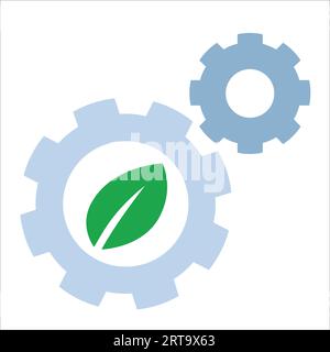 attrezzatura interconnessa con icona a foglia verde simbolo della gestione della collaborazione per un sistema ambientale ecosostenibile Illustrazione Vettoriale