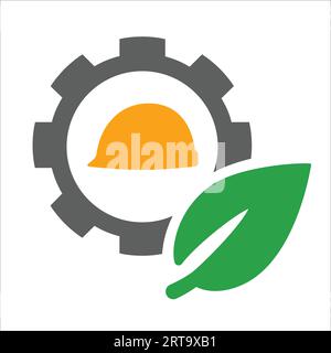 Ingranaggio ingranaggio casco foglia verde ecologica clima ecologico sicurezza simbolo industriale Illustrazione Vettoriale