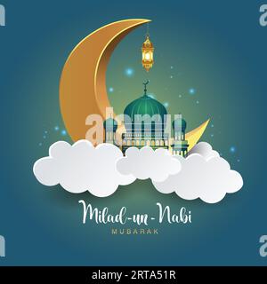 Milad ul Mubarak Design background. Bella illustrazione vettoriale per biglietti d'auguri, poster e banner. Illustrazione Vettoriale