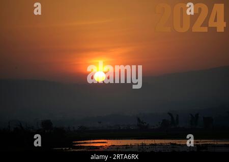 Felice anno nuovo 2024 con spazio per il testo Foto Stock