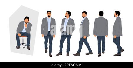 Set di carattere uomo d'affari in diverse pose. Illustrazione Vettoriale