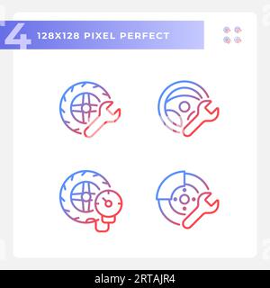 Pacchetto icone assistenza e riparazione auto in pendenza 2D. Illustrazione Vettoriale