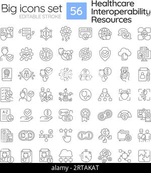 Set di icone grandi nere modificabili per la terapia online Illustrazione Vettoriale