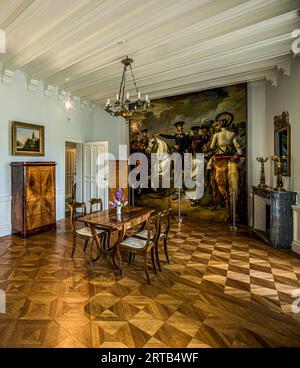 Castello di Sooneck, sala da pranzo nel castello principale, monumentale dipinto raffigurante il principe Federico Guglielmo III E Federico Guglielmo IV, Niederheimbach, Foto Stock