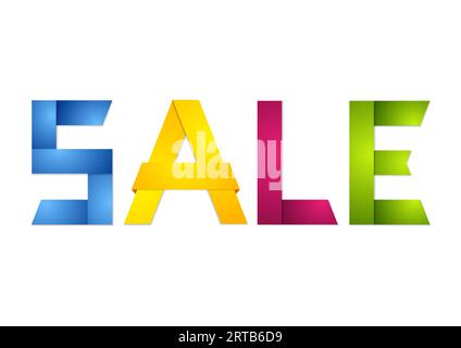 Carta originale astratta colorata origami sale con sfondo lettering. Progettazione grafica geometrica aziendale. Illustrazione del vettore del simbolo di sconto Illustrazione Vettoriale