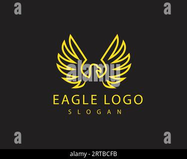Modello con logo Falcon Eagle Bird disegno con icona vettoriale, Ali gialle di eccellenza che colpiscono i logo Eagle per il vostro marchio Illustrazione Vettoriale