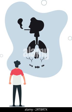 Nessun poster del giorno del tabacco. Immagine astratta del cranio creata dai polmoni di un fumatore per trasmettere i pericoli del fumo.illustrazione vettoriale piatta. Illustrazione Vettoriale