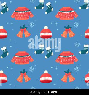 Maglione, calze, cappello, capodanno, inverno e Natale senza cuciture. illustrazione vettoriale Illustrazione Vettoriale