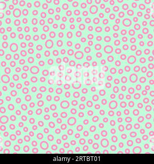 Sequenza di squilli senza cuciture. Ovale rosa disegnato a mano isolato su uno sfondo di menta. Doodle dots ornamento ovato pastello. Illustrazioni vettoriali punteggiate con cerchio Illustrazione Vettoriale